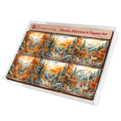 Caribou Wooden Cork Placemat and Coasters Gift Set of 7 by Nature Wonders Nature Wildlife Décor  - 85408C-S7