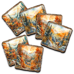 Caribou Wooden Cork Placemat and Coasters Gift Set of 7 by Nature Wonders Nature Wildlife Décor  - 85408C-S7