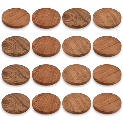 Set of 12 round wooden coasters